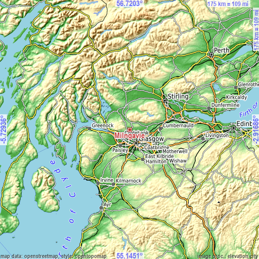 Topographic map of Milngavie