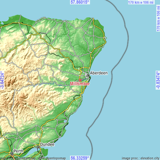 Topographic map of Milltimber