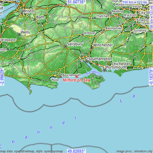 Topographic map of Milford on Sea