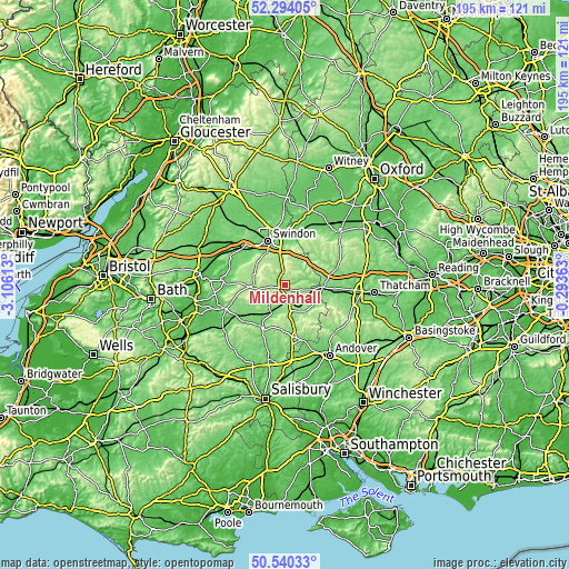 Topographic map of Mildenhall