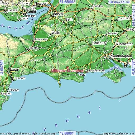 Topographic map of Milborne St Andrew