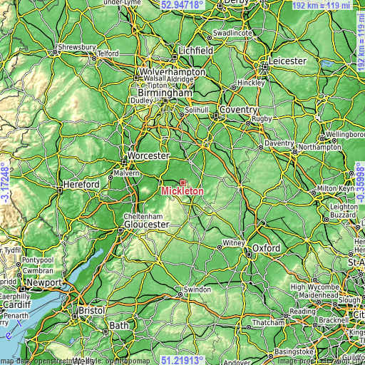 Topographic map of Mickleton