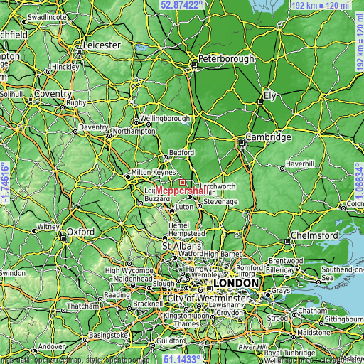 Topographic map of Meppershall