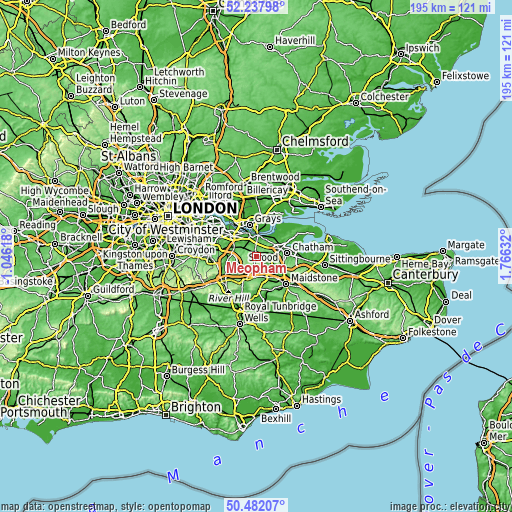 Topographic map of Meopham