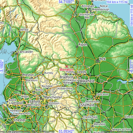 Topographic map of Menston