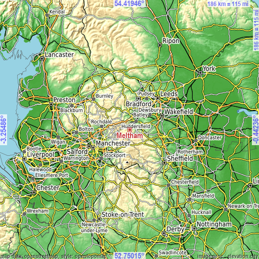 Topographic map of Meltham