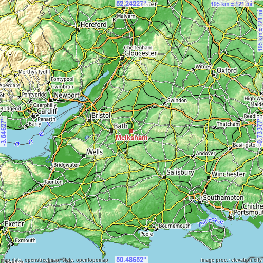 Topographic map of Melksham