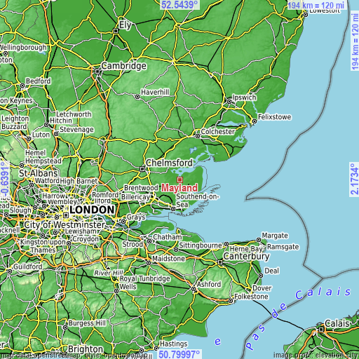 Topographic map of Mayland