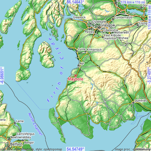 Topographic map of Maybole