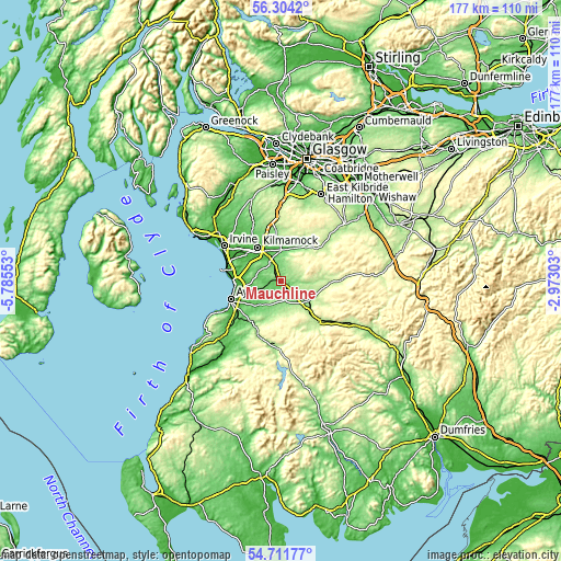 Topographic map of Mauchline