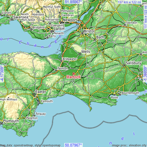 Topographic map of Martock