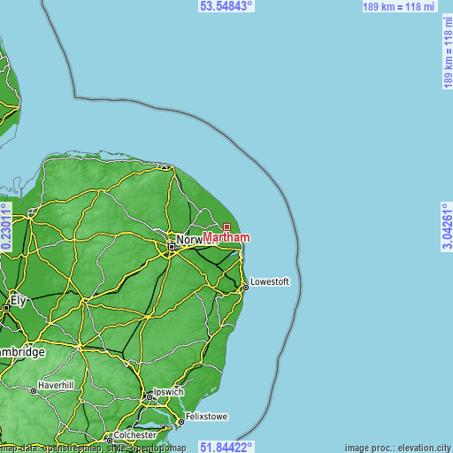 Topographic map of Martham