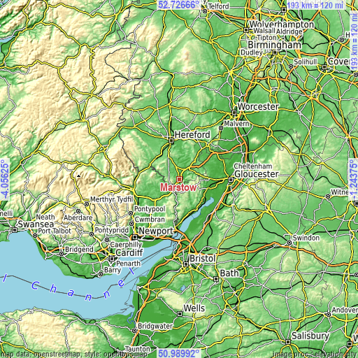 Topographic map of Marstow