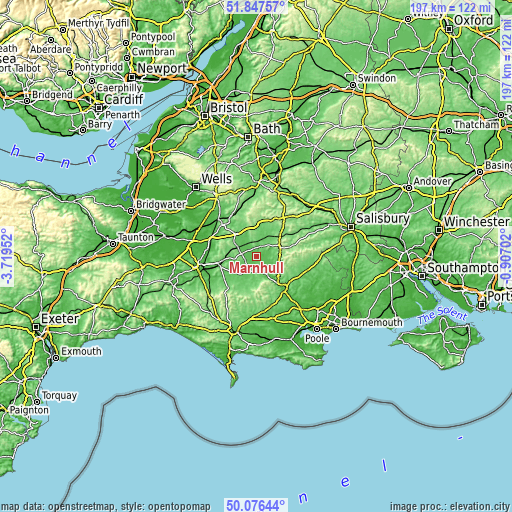 Topographic map of Marnhull