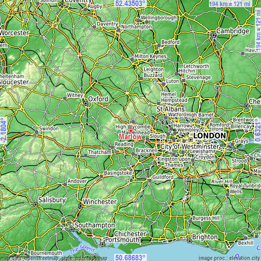 Topographic map of Marlow