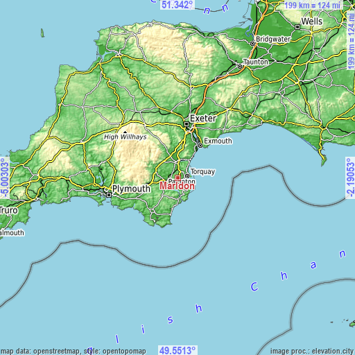 Topographic map of Marldon