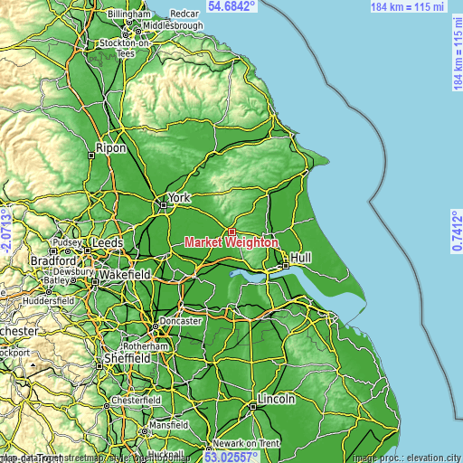 Topographic map of Market Weighton