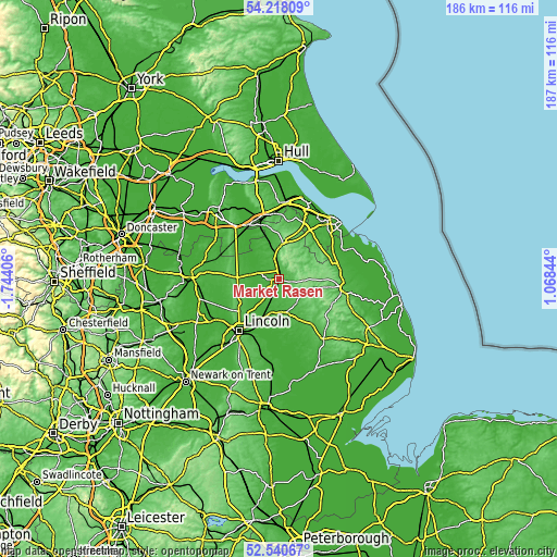 Topographic map of Market Rasen