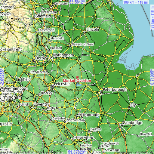 Topographic map of Market Overton