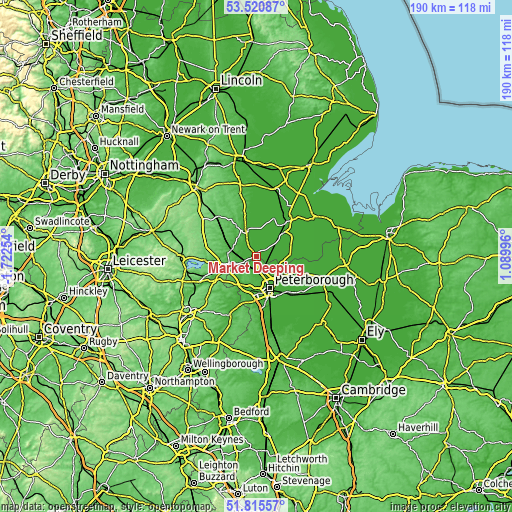 Topographic map of Market Deeping