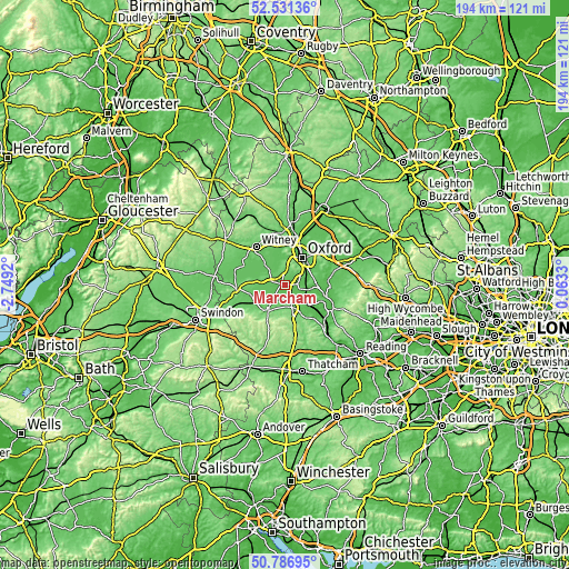 Topographic map of Marcham