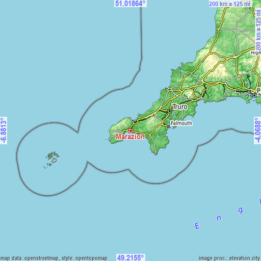 Topographic map of Marazion