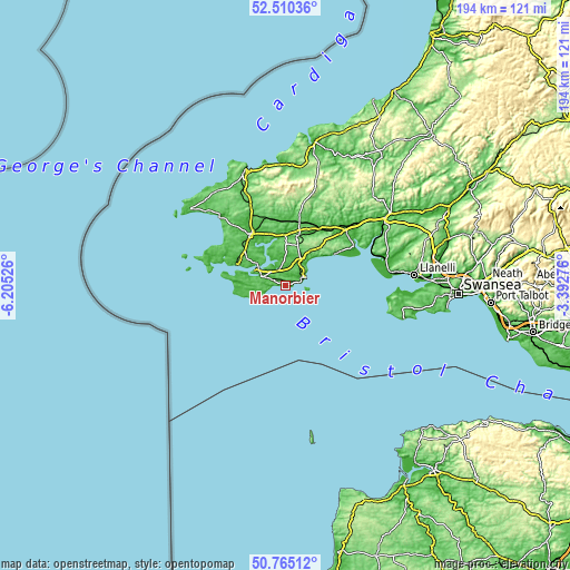 Topographic map of Manorbier