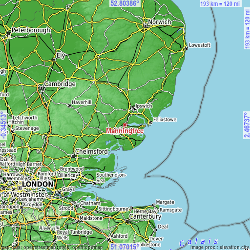 Topographic map of Manningtree
