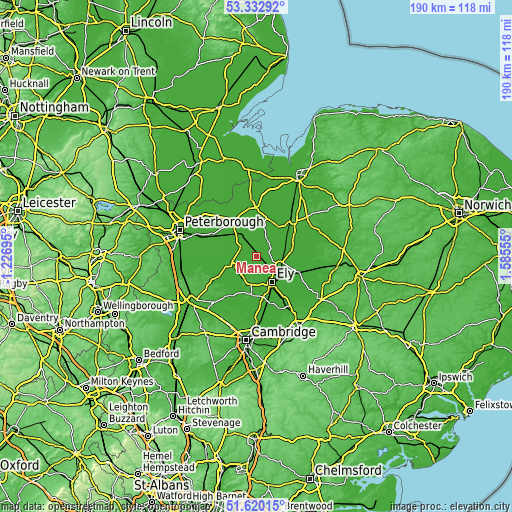 Topographic map of Manea