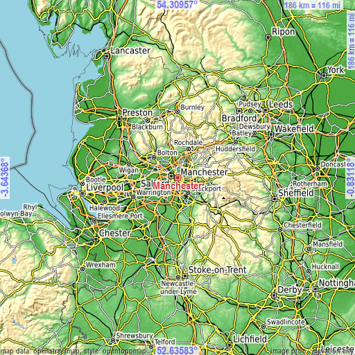 Topographic map of Manchester