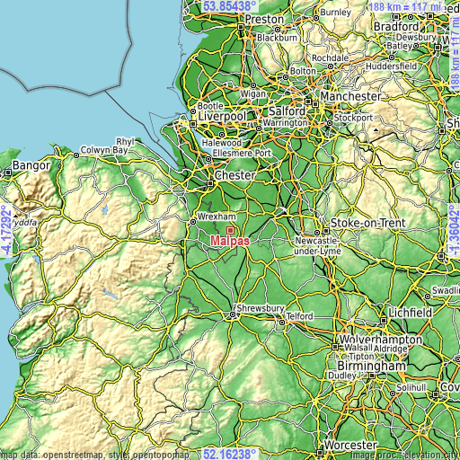 Topographic map of Malpas