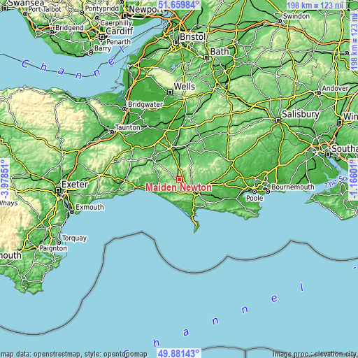 Topographic map of Maiden Newton