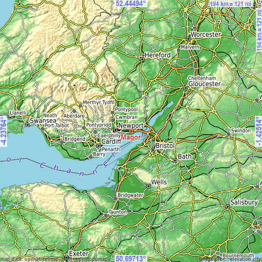 Topographic map of Magor