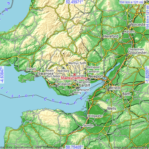 Topographic map of Maesycwmmer