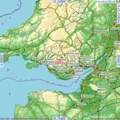 Topographic map of Maerdy