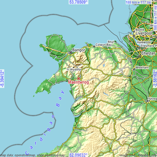 Topographic map of Maentwrog