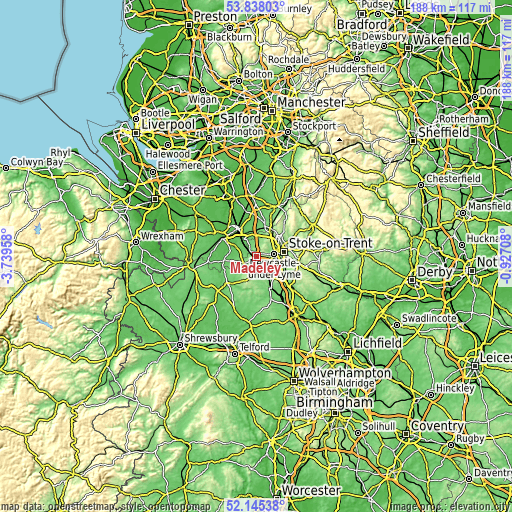 Topographic map of Madeley