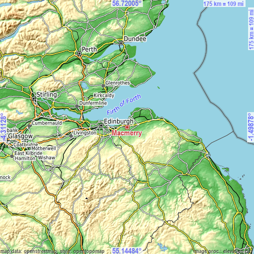 Topographic map of Macmerry