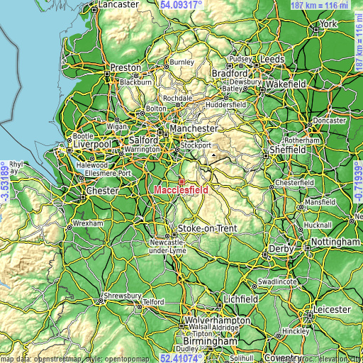 Topographic map of Macclesfield