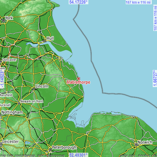 Topographic map of Mablethorpe