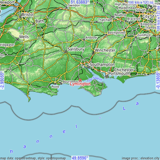 Topographic map of Lymington