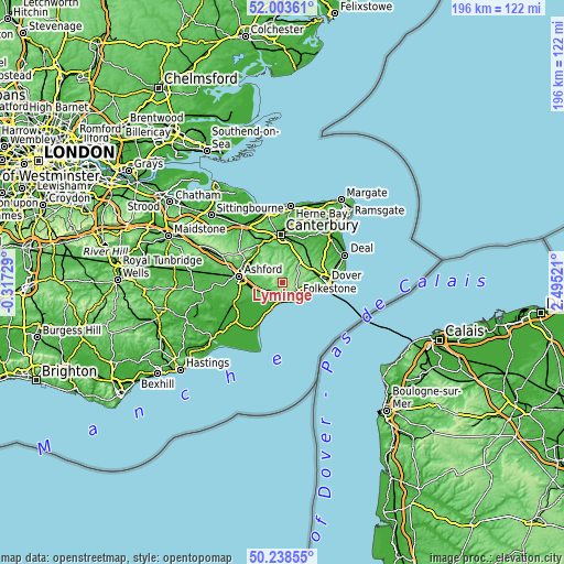 Topographic map of Lyminge