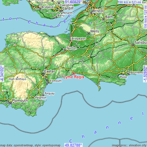 Topographic map of Lyme Regis