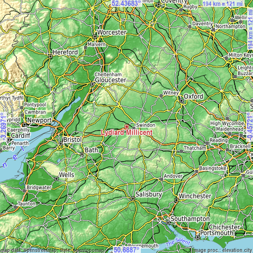 Topographic map of Lydiard Millicent