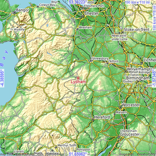 Topographic map of Lydham