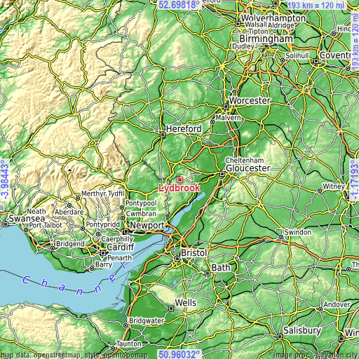 Topographic map of Lydbrook