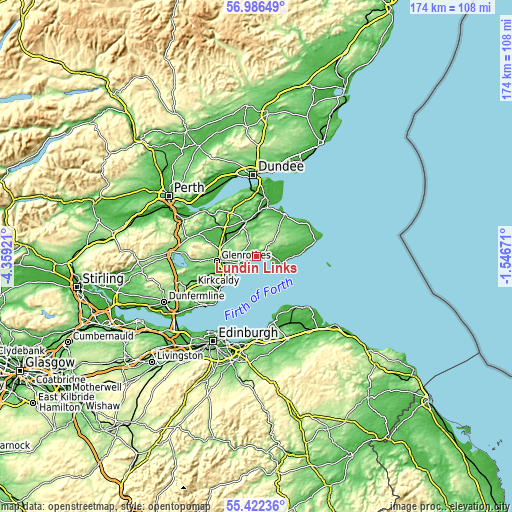 Topographic map of Lundin Links