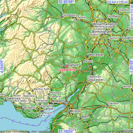 Topographic map of Lugwardine