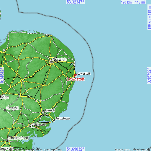 Topographic map of Lowestoft