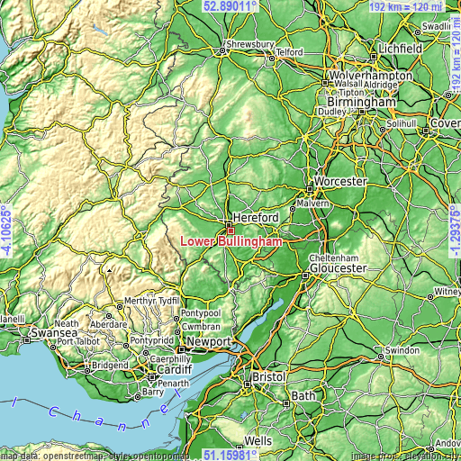 Topographic map of Lower Bullingham